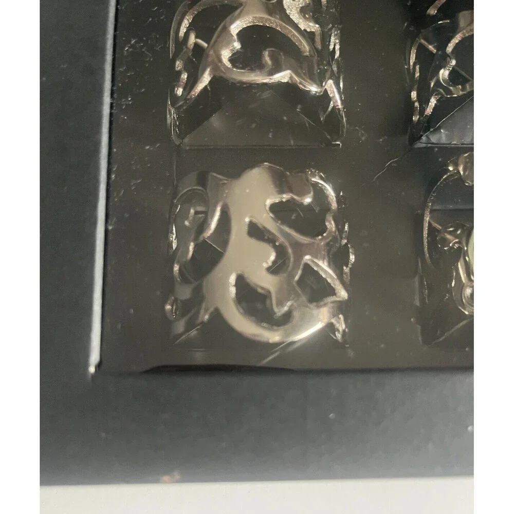 Nicole Miller Napkin Rings Silver Abstract Pattern Set of 6 Holiday 2